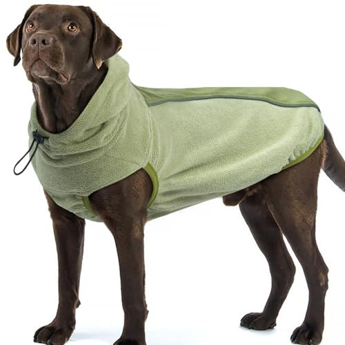 Katzinst Hunde Mantel Winter - Dehnbar Winter Hundemantel mit Reflektorstreifen | Leichter Winterjacke Hund mit Verstellbarer Kapuze für Kaltem Wetter, Hundepullover Fleece, Grün (L)