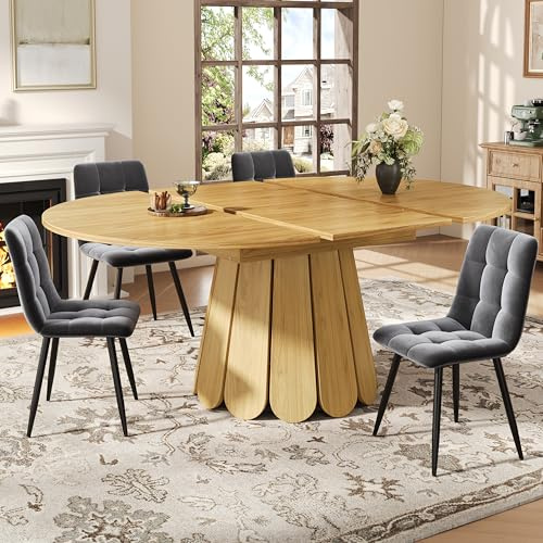 TOBIDOEN Esstisch ausziehbar Holz 118-158x118x76.8cm, Runder Esstisch, Küchentisch mit ausziehbare Tischplatte zu oval, Esstische 6 Personen, für Küche, Wohnzimmer und Balkon (B, Holzfarbe)