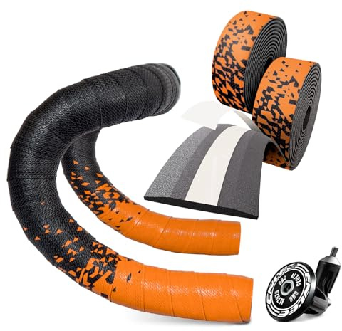 Lenkerbänder, Lenkerbänd Rennrad, Lenkerbander mit Endstopfen(Orange) | inkl. Endstopfen und Klebestreifen, Rutschfest und Stoßdämpfend, Umwickeln Sie Ihren Lenker 200cmx3cm-3mm