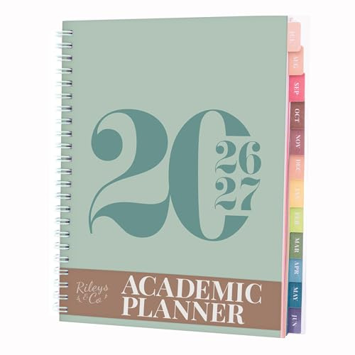 Rileys 2026-2027 Typographic Academic Planner, 20x15cm (Green) | Notes Pages, Twin-Wire Binding, Weekly Agenda for School & Work
