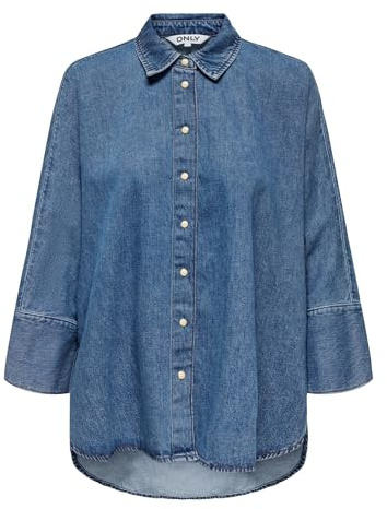 ONLY Damen Jeanshemd Blau X_S | Normal geschnitten fit, 3/4 Arm, Casual, Bei max. 30 grad waschen