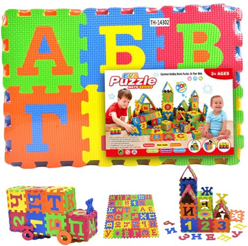 Puzzle-Teppich mit 36 ​​Fliesen, 31 x 31 Eva-Schaumstoff-Babymatte für den Boden, ineinandergreifende russische Alphabet-Schaumstoff-Puzzlematte zum Spielen und Trainieren für Babys und Kleinkinder
