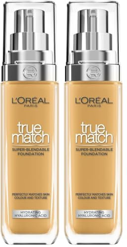 L'Oréal Paris Make up, Flüssige Foundation mit Hyaluron und Aloe Vera, True Match Make-Up, 6.5.N Neutral Medium (Packung mit 2)