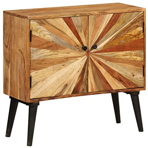 Mokuyary Sideboard Massivholz Mango 85x30x75 cm Kommode mit 2 Türen, Küchenschrank Aufbewahrungsschrank Beistellschrank für Wohnzimmer, Flur,Küche