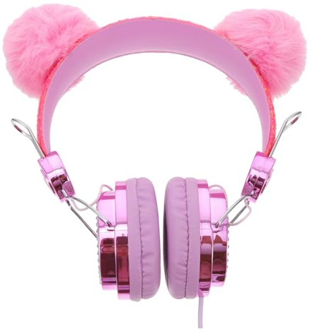 Gatuida Over Ear Kopfhörer mit Mikrofon Kuscheliges Katzenohren Headset in Pink mit 3,5mm Anschluss für Schule Tablet und Smartphone Zufällige Farbe