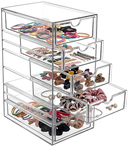 KAGEYMB 6 Fächern Acryl Aufbewahrungsbox Stapelbare mit Schubladen Schminktisch Organizer Transparent Haar-Accessoires Organizer mit schubladen für Schminktisch Kosmetik Schreibwaren Teebeutelbox