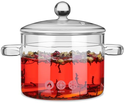 Toyvian Olla para Cocinar Sopa de Vidrio Transparente 1350 Ml Tapa, 2 Piezas Multiusos para Cocina Vitrocerámica y Estofado