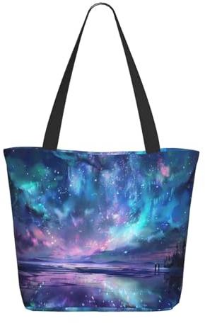 LRHCNZDCP Einkaufstasche mit London-Street-Aufdruck, große Umhängetasche, leichte Handtasche, Damen, Laptop-Tasche für Arbeit, Reisen, Einkaufen, Nordlichter, Einheitsgröße