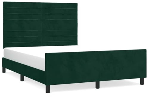 Mhdvray Cadre de lit en velours vert foncé 140 x 190 cm avec tête de lit réglable en hauteur, cadre en bois massif, pieds en bois de mélèze, stable pour lit d'adolescent ou lit double dans la chambre