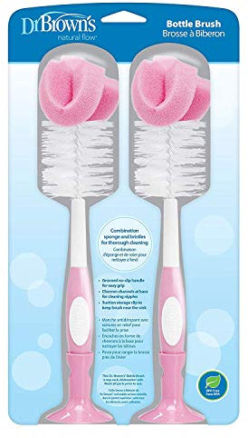 Dr. Brown's Baby Bottle Brush - Silicone/Rubber - 2 Count - Pink - Easy Cleaning - BPA Free