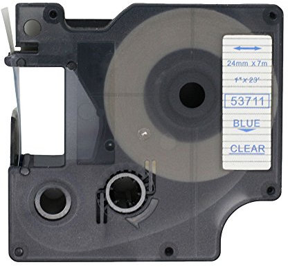 Fassport Schreibband, 1 Stück, Schwarz auf transparentem Hintergrund, kompatibel mit Dymo D1 53710 Etikettiergerät, 24 mm Blue on Clear