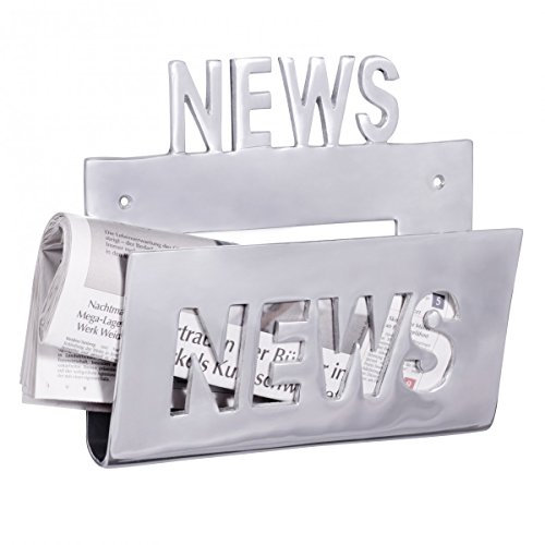 Wohnling Deko Wand Zeitungsständer Alu-minium Zeitungshalter Metall Zeitschriftenhalter Industrial Style Silber-farben zum auf-hängen Vintage Zeitschriftenständer hängend mit Ablagefach 30 x 27 cm