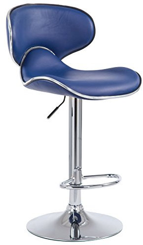 CLP Barhocker Las Vegas V2 Mit Kunstlederbezug I Thekenhocker Mit Fußstütze I Tresenhocker Mit Trompetenfuß I Barstuhl Höhenverstellbar, Farbe:blau, Gestell Farbe:chrom