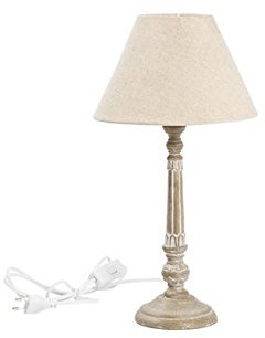 Way Home Store Lampada da Tavolo Stile Shabby Chic con Base Rotonda in Legno Diametro 11 cm e Paralume in Tessuto Beige Ø 22 cm – Elegante Lampada da Comodino o Salotto