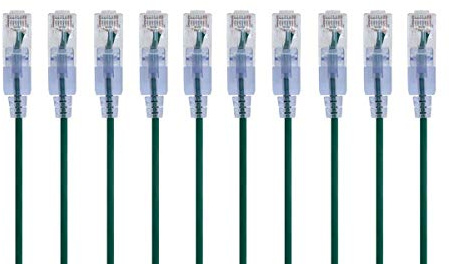 Monoprice Cable de conexión Ethernet Cat6A, RJ45 sin enganches, 550 MHz, 10G, UTP, Cable de Cobre Puro Desnudo, 30 AWG, Paquete de 10, 2 pies, Color Verde, Serie SlimRun