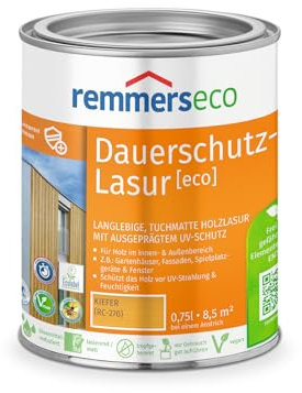 Remmers Dauerschutz-Lasur [eco] kiefer, 0,75 Liter, Langlebig, ausgeprägter UV-Schutz, für innen und außen, Schutz vor UV-Strahlung & Feuchtigkeit