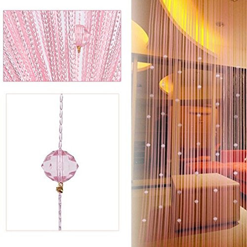 LNIMIKIY Rideau de perles à motif gouttelettes - Séparateur de porte ou de fenêtre - Panneau décoratif à pompons pour salon, chambre à coucher - 1 x 2 m - Rose