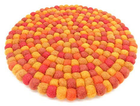 feelz Filzuntersetzer rund 22cm orange Handarbeit Topfuntersetzer bunt Bunte Filzkugel Untersetzer aus Filz