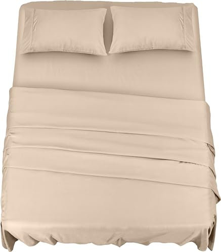 Utopia Bedding Juego de Sabanas 4 Piezas 180x200 - Poliéster Microfibra Cepillada - Sábana Bajera, Sábana Plana y 2 Fundas de Almohada 50x75 (Cama 180, Beige)