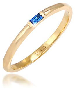 Elli Ring Damen Rechteck Schlicht mit Synthetischem Saphir aus 925 Sterling Silber Vergoldet