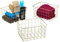 Relaxdays Storage Basket, 3x Set, Organiser, Wire, Metal, Cube, HxWxD: 15.5 x 28 x 20 cm, Office, Kitchen, Gold, Iron