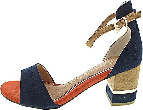 MARCO TOZZI Damen Sandalen mit Absatz mit Verstellbarem Riemen Vegan, Blau (Navy Comb), 38 EU