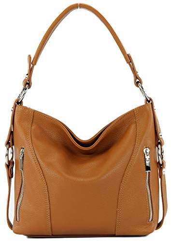 modamoda de T202 Damen Leder Henkeltasche Schultertasche handmade in Italy, Farbe:Camel