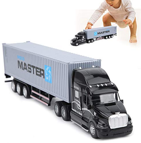 Zerodis Alloy Container Truck, High Simulation Pull Back Fahrzeugmodell Kinder Druckguss Metall Auto Spielzeug mit Sound Light für Kleinkind und Mädchen(Grau)