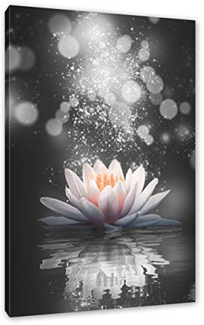 Pixxprint Magische Lotusblüte mit Glitzerstaub B&W Detail, Größe: 120x80cm, Leinwandbild, fertig gespannt, Wandbild, Dekoration, Kunstdruck, kein Poster