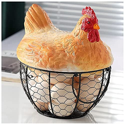 Cesta Almacenamiento Huevos Cubierta Resina Para Pollo, Almacenamiento Cocina, Alambre Metal, Cesta Huevos, Soporte para Huevos, Diseño Gallina, Cesta de Hierro Soporte Exhibición, Contenedor