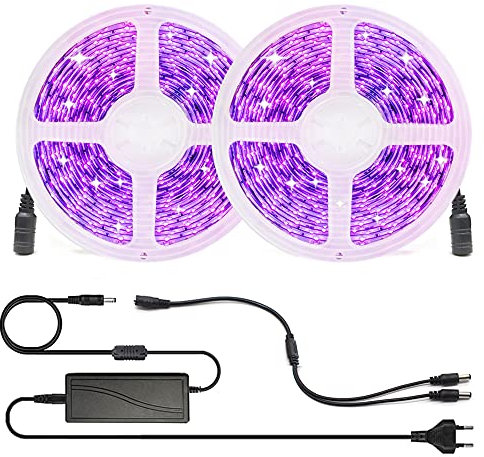 Arotelicht UV LED Strip 10M Schwarzlicht LED Streifen 12V Netzteil, Selbstklebend 600leds UV LED band IP20 Lichterkette Black Light für Party, Bar, Neonfarben, Club