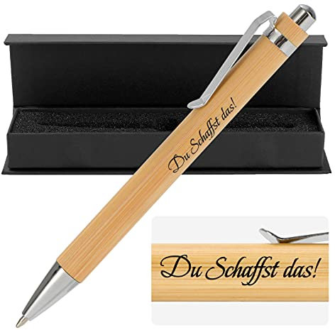 LAOYE Du schaffst das! Kugelschreiber Bambus Kuli Stift Geschenk Nachhaltig Geschenk Prüfung Geschenk, Abschiedsgeschenk, Neuer Job Geschenk - Blauschreibend