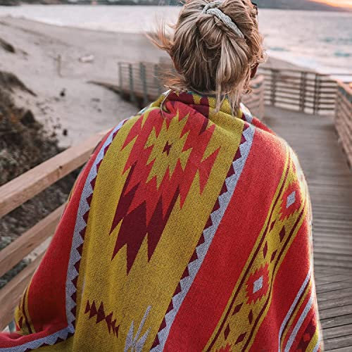 Überwurfdecke mit Aztekenmuster und weichem Sherpa-Futter, traditioneller südwestlicher Navajo-Stammesstil, Warmer Überwurf für Camping, Outdoor, leichte, gemütliche Boho-Decke für Couch, Bett, 152 x