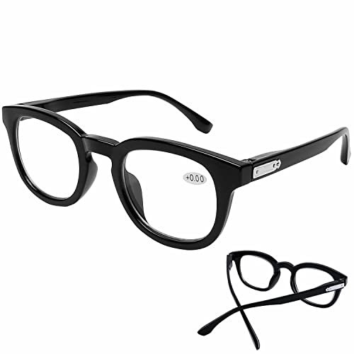 DOOViC Blaulichtfilter Lesebrille Schwarz/Rund Dicker Rahmen Computerbrille mit Sehstärke für Damen/Herren 1,0