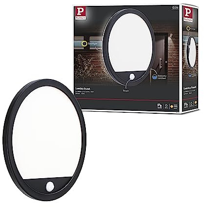 Paulmann 94664 LED Außenleuchte Panel Lamina mit Bewegungsmelder IP44 rund incl. 1x14,5 W Warmweiß Schwarz Außenpanel Kunststoff Lichtpanel 3000 K