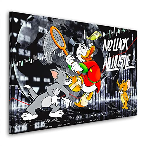 Kunstgestalten24 Leinwandbild Comic Dagobert Duck Motivations Bild All Hustle Black Style Wandbild Kunstdruck Raum- u. Wanddeko