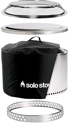 Solo Stove Yukon Backyard Bundle 2.0 | Incl. Yukon Smokeless Fire Pit with Stand, Shelter, Shield, Lid, Portable for Wood Burning, Removable Ash Pan, Stainless Steel, 68,5 x 50,5 cm, 20,7 kg