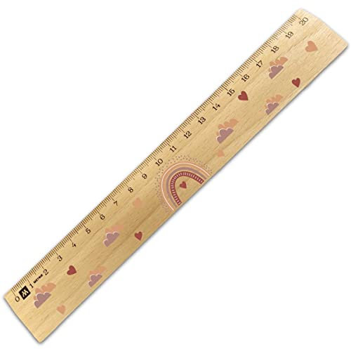 GRAVURZEILE Lineal zur Einschulung im Regenbogen Design - 20 cm Holz Lineal - Geschenk für den Schulanfang oder zur Schuleinführung - für Jungen und Mädchen Farbe Rot