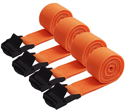 AYUEBO Spanngurt Zurrgurt Befestigungsgurt 4 Stück spanngurt spannbänder belastbar bis 200 kg 4er Pack verstellbare Gurtband für Fahrrad Sackkarre Motorrad Koffer Anhängerkupplung Orange 2m
