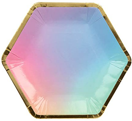 Talking Tables Platos de papel pastel con forma hexagonal, paquete de 8, 25 cm, vajilla desechable colorida degradada para cumpleaños de arcoíris, fiesta de sirena infantil, discoteca, baby shower,