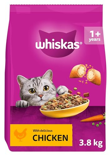 WHISKAS Adult Dry Cat Food 3.8kg with Chicken (Pack of 3)