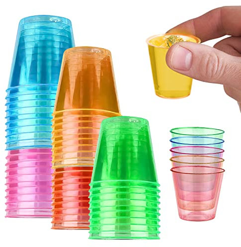 KERANEET 50 Stück Schnapsgläser Plastik Shotgläser Plastik Bunte Plastik Schnapsgläser Party Zubehör für Partys Veranstaltungen 35ml Shotbecher