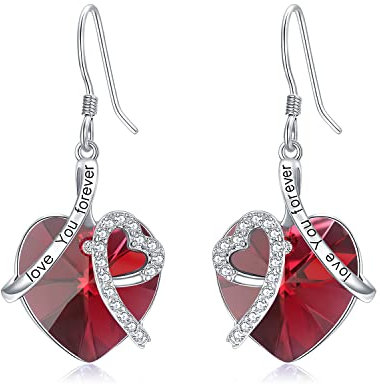 Sterling Silber ''Ich liebe dich'' Herz Ohrringe Damen, Hochzeitstag Geburtstag Geschenke für Frauen Sie Frau Mutter Freundin (Rot)