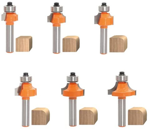 AKYLIN Abrundfräser 8mm Schaft,6 Stück Runde Über Fräser Bits-Radius 2-3-4-5-6-8,Viertelstabfräser Kantenfräser Set mit Kugellager Rundkante Fräser Holzfräser Werkzeug Holzbearbeitungsset