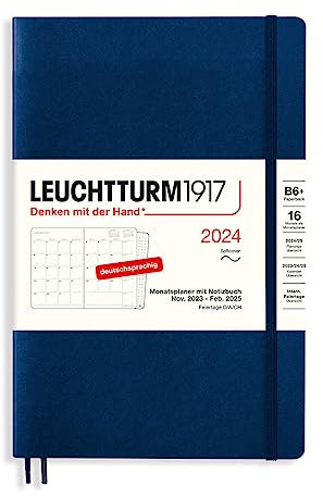 LEUCHTTURM1917 367576 Monatsplaner & Notizbuch Paperback (B6+) 2024, 16 Monate, Softcover, Marine, Deutsch