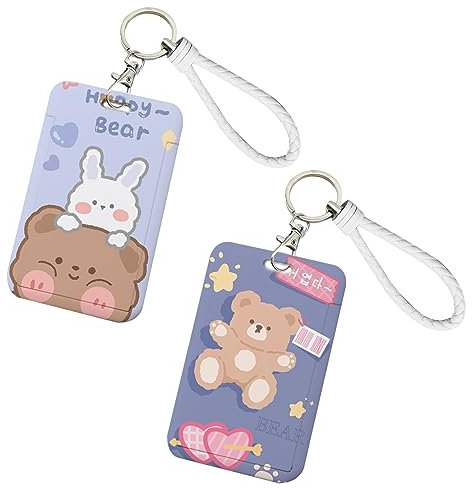 FGISAR Kpop Fotokartenhalter, Schlüsselanhänger, niedlicher Bär, Hase, Kpop, Ausweishalter mit Schlüsselanhänger, Abzeichen-Spule, Schreibwaren für Schulanfang, Studenten, Bus-Kartenanhänger,