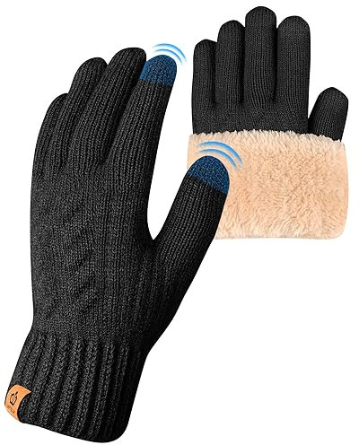 ARFNKIM Damen Winterhandschuhe mit Fleecefutter, Touchscreen Warme Gedehnt Dicke Strickhandschuhe Wollhandschuhe Thermohandschuhe Outdoor Winter Geschenke für Herren und Damen (schwarz)