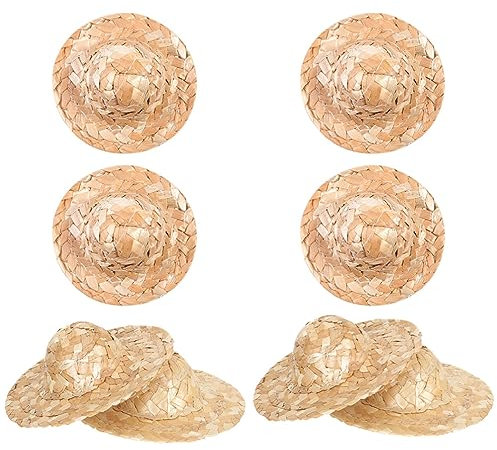 Cabilock Hüte 8 Stücke Miniatur Strohhut Puppenhaus Zubehör Weinflasche Stopper Flaschen Mützen Abdeckung Mini Puppen Sonnenhut Kostüm Basteln Sommer Strand Party Wein Deko