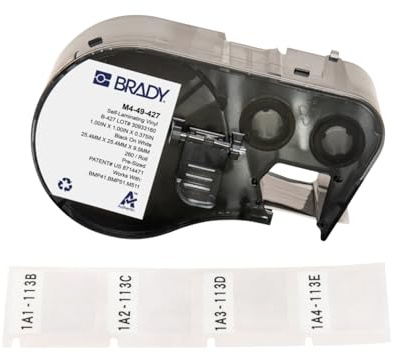 Brady Selbstklebendes Vinyl-Etikettenband für Etikettendrucker M410, M510 & M511 - Selbstklebende Vinyl-Druckeretiketten - Schwarz auf Weiß Matt (25.40 mm x 9.53 mm) - M4-49-427