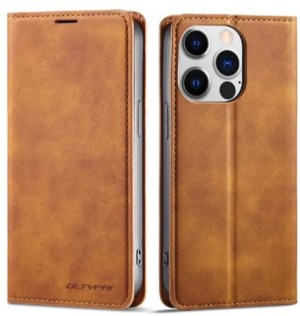 QLTYPRI Case for iPhone 15 Pro Max 6.7 inch, Premium PU Leather Cover TPU Bumper with Card Holder Kickstand Hidden Magnetic Adsorption Flip Wallet Case Cover for iPhone 15 Pro Max - Brown